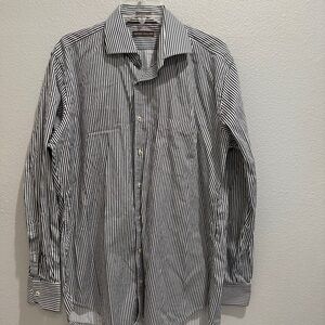 Peter Millar Shirt Mens Size Large Shirt Black Striped Button Down Cotton
